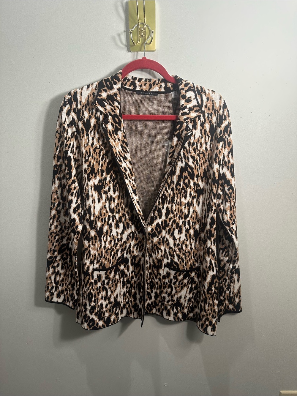 Tahari Leopard Print Knit Blazer Jacket Button Front Extra Large NWT